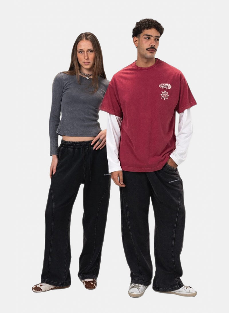 In Your Shoe Black Panneled Washed Wide Leg Swants - Image 1